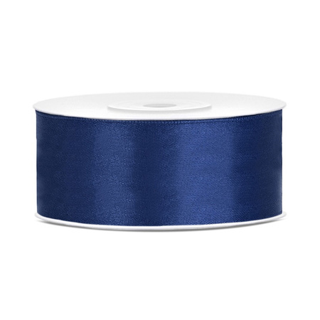 1x Hobby/decoration navy blue satin ribbon 2.5 cm/25 mm x 25 meters