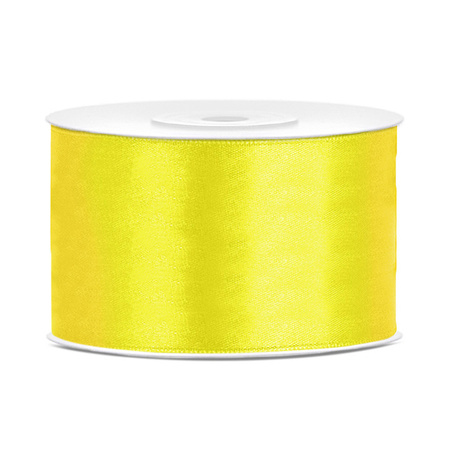 1x Hobby/decoration yellow satin ribbon 3,8 cm/38 mm x 25 meters
