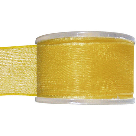 1x Hobby/decoration yellow organza ribbons 4 cm/40 mm x 20 meters