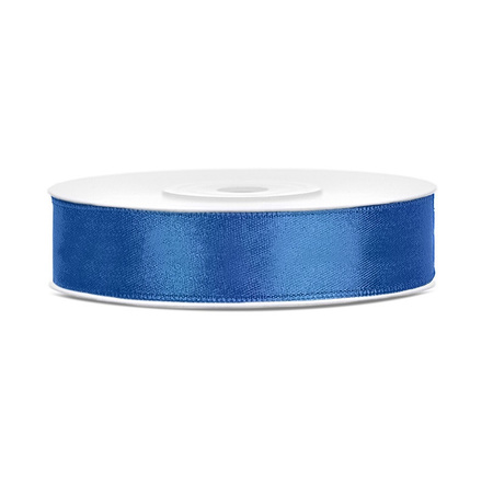 1x Hobby/decoration royal blue satin ribbon 1.2 cm/12 mm x 25 meters