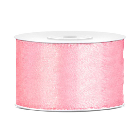Set of 2x pieces decoration ribbons gold and lightpink 38 mm x 25 meters