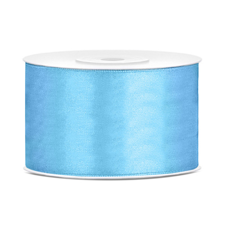 Set of 2x pieces decoration ribbons gold and lightblue 38 mm x 25 meters