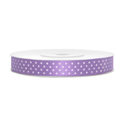 1x Hobby/decoration lavender purple satin ribbon with whit dots 1.2 cm/12 mm x 25 meters