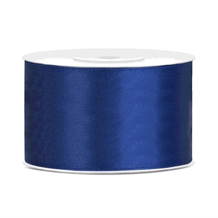1x Hobby/decoration navy blue satin ribbon 3,8 cm/38 mm x 25 meters