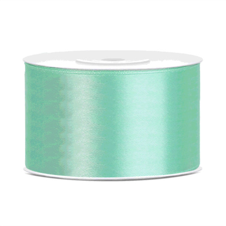 Set of 2x pieces decoration ribbons - red and mintgreen - 38 mm x 25 meters