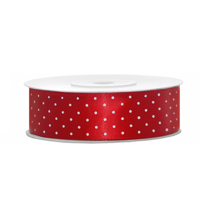 1x Hobby/decoration red satin ribbon with dots 2.5 cm/25 mm x 25 meters