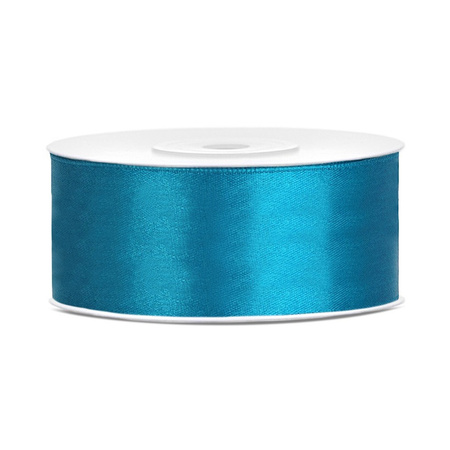 1x Hobby/decoration turquoise satin ribbon 2.5 cm/25 mm x 25 meters