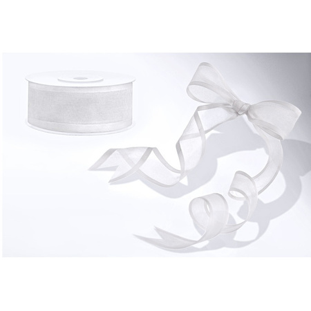 1x Hobby/decoration white chiffon ribbon 2.5 cm/25 mm x 25 meters