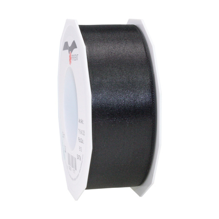 Satin presents ribbon black and cream 25m x 0.4 cm
