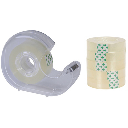 1x Scotch tape holders transparent with 6x clear tape rolls