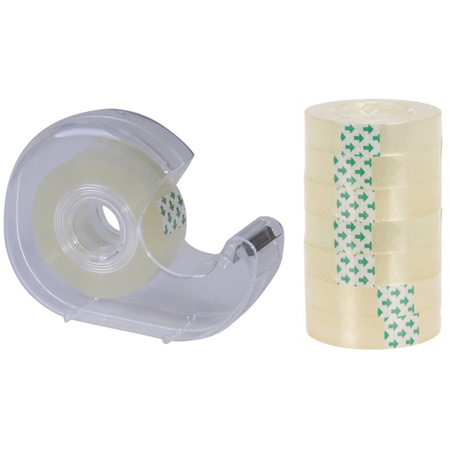 1x Scotch tape holders transparent with 8x clear tape rolls