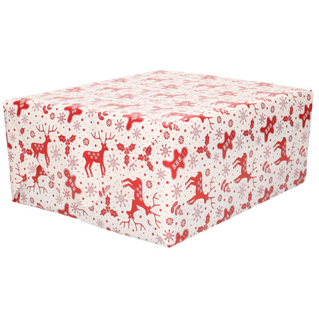 1x Rollen Kerst inpakpapier/cadeaupapier wit/rood 2,5 x 0,7 meter
