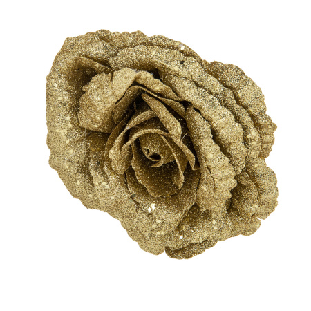 1x decoration flowers rose on clips gold glitter 18 cm