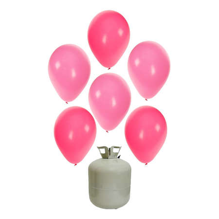 20x Helium ballonnen roze/licht roze 27 cm meisje geboorte + helium tank/cilinder