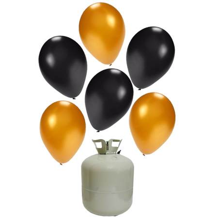 20x Helium balloons black/gold 27 cm + helium tank/cilinder