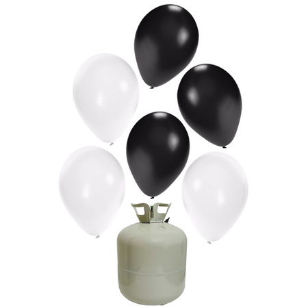 20x Helium balloons black/white 27 cm + helium tank/cilinder