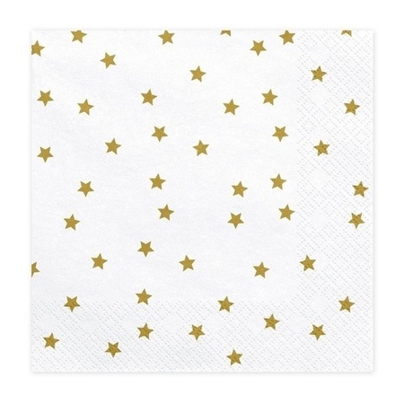 Kerstmis tafelversiering houder met sterren servetten wit/goud