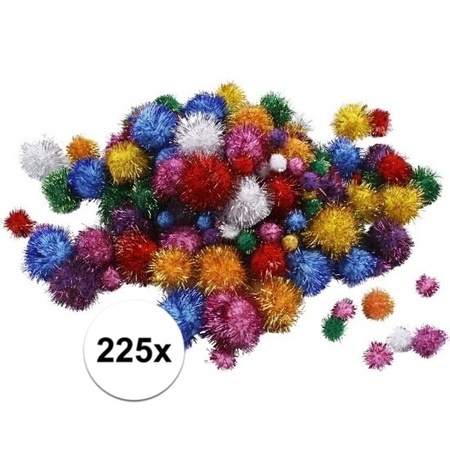 Multi kleur decoratieve pompons met glitters 15-40 mm