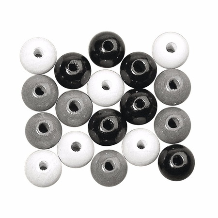 230x Black/white/silver colored wooden beads 6 mm