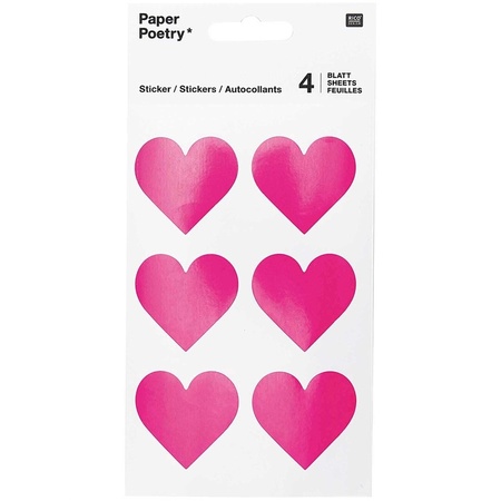 Fuchsia pink heart stickers 24 pieces