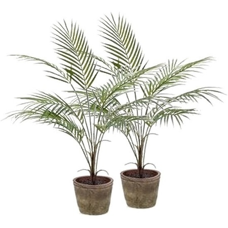 2x Green palm tree artificial plant 70 cm in pot