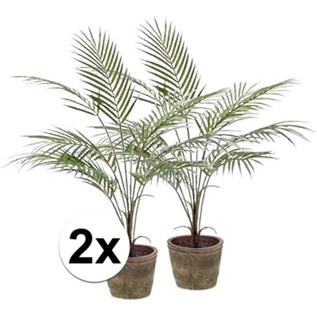 2x Green palm tree artificial plant 70 cm in pot