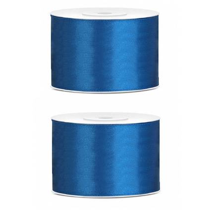 2x Hobby/decoration blue satin ribbon 5 cm/50 mm x 25 meters