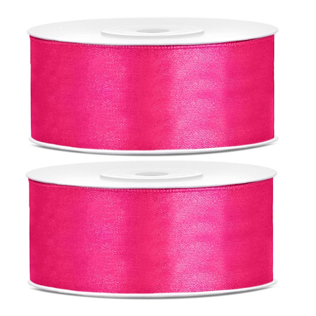 2x Hobby/decoration dark pink satin ribbons 2.5 cm/25 mm x 25 meters