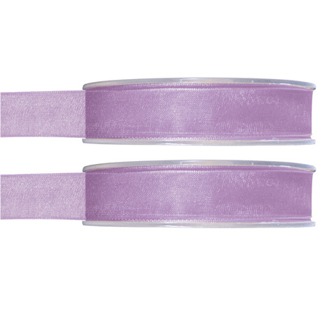 2x Hobby/decoration lilac organza ribbons 1,5 cm/15 mm x 20 meters