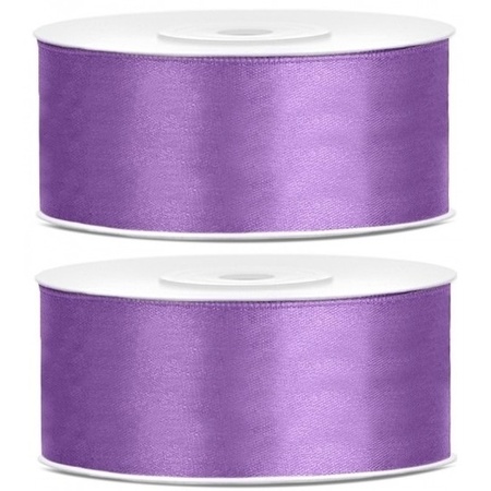 2x Hobby/decoration purple satin ribbons 1.5 cm/25 mm x 25 meters