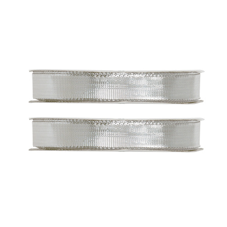 2x Hobby/decoration silver ribbons with glitters 3 cm/9 mm x 25 meter