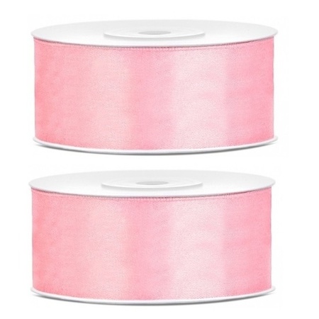 2x Hobby/decoration pink satin ribbons 1.5 cm/25 mm x 25 meters