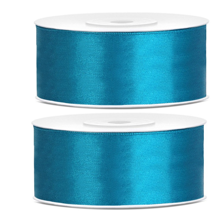 2x Hobby/decoration turquoise satin ribbons 2.5 cm/25 mm x 25 meters