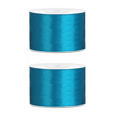 2x Hobby/decoration turquoise satin ribbon 5 cm/50 mm x 25 meters