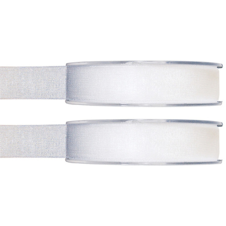 2x Hobby/decoration white organza ribbons 1,5 cm/15 mm x 20 meters