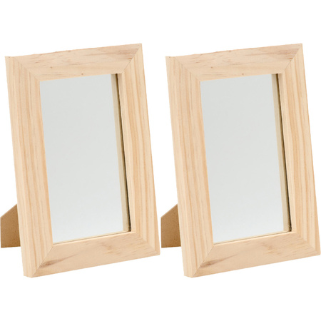 2x Houten spiegels 13,5 x 19,5 cm DIY hobby/knutselmateriaal