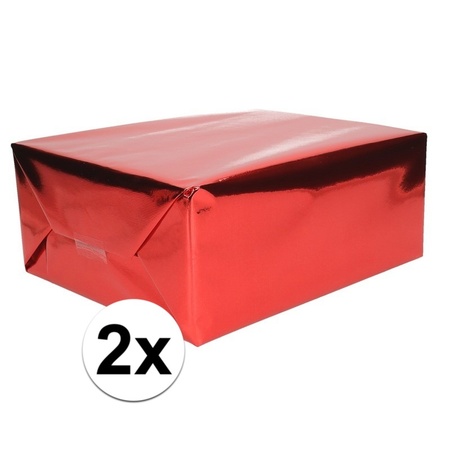 2x Rood cadeaupapier metallic