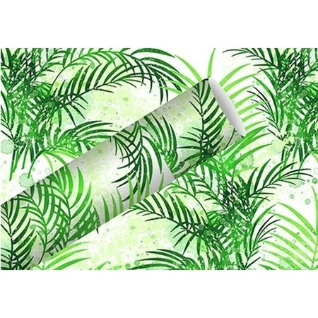2x Wrapping/gift paper white/green palmtree print 200 x 70 cm