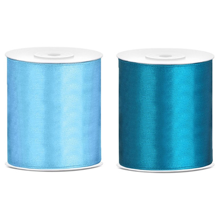 2x rolls hobby decoration satin ribbon blue-turquoise blue 10 cm x 25 meters