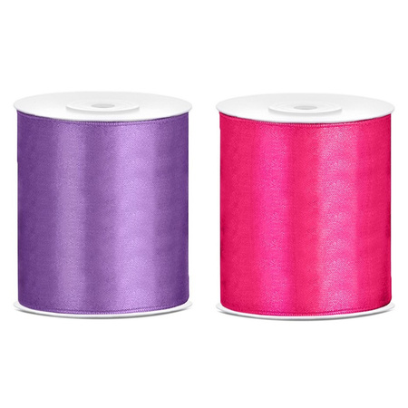 2x rolls hobby decoration satin ribbon purple-hot pink 10 cm x 25 meters