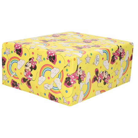 2x Rollen inpakpapier/cadeaupapier Disney Minnie Mouse met regenbogen 200 x 70 cm geel