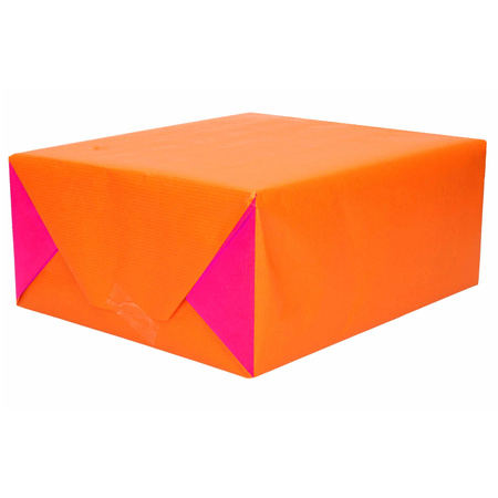 2x Kadopapier oranje/fuchsia roze 200 x 70 cm