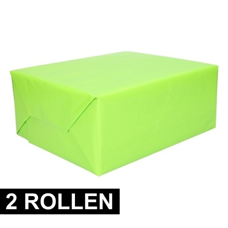 2x rollen Inpakpapier lime groen 200 cm