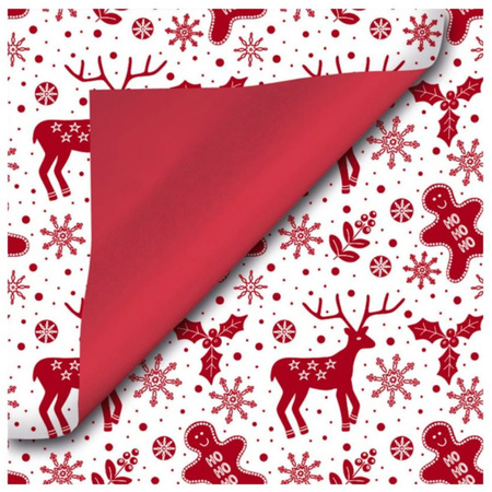 2x Rollen Kerst inpakpapier/cadeaupapier wit/rood 2,5 x 0,7 meter