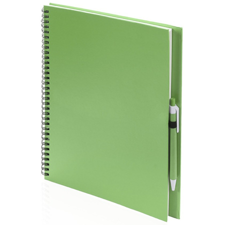 2x Schetsboeken/tekenboeken groen A4 formaat 80 vellen inclusief pennen