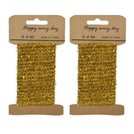 2x stuks goud lametta lint ijzerdraad op rol 200 cm - kerst artikelen