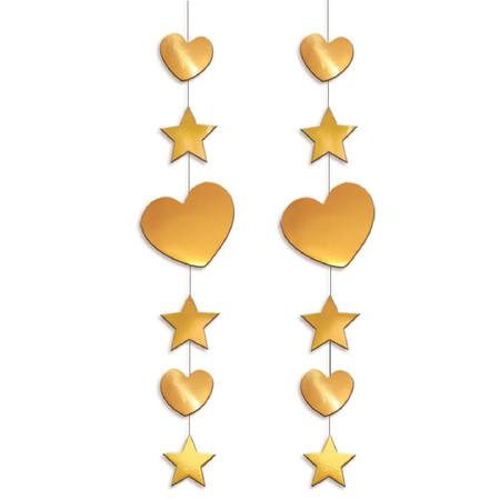 2x pieces gold christmas heart decoration 90 cm