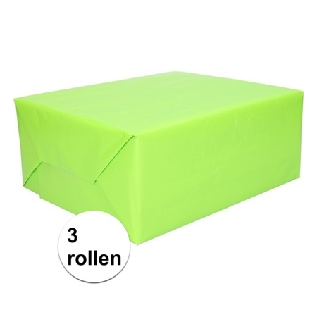3 rollen Inpakpapier lime groen 200 cm