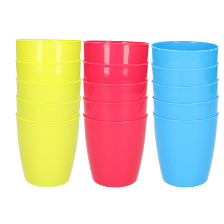 30x unbreakable plastic drinking glasses 300 ML blue-green-pink