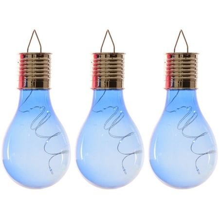 3x Outdoor/garden LED blue pear bulbs solar light 14 cm